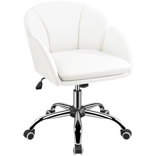 Chaise Bureau Design Fleur En Similicuir Réglable En Hauteur Avec Dossier Arrondi Inclinable, Blanc