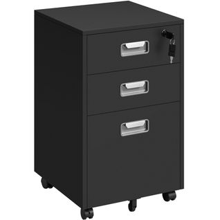 Caisson De Bureau à Roulettes En Bois Avec 3 Tiroirs Pour Dossiers Format A4/format Lettre, Noir