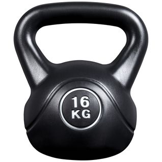 Kettlebell De 16kg, Coque En Plastique Pehd Fitness Et Musculation, Entraînement En Force, Noir