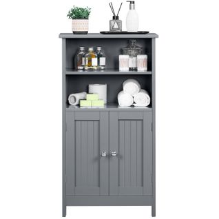 Meuble Rangement Salle De Bain 50 X 30 X 92,5 Cm,armoire Rangement Toilette 2 Porte Gris Foncé