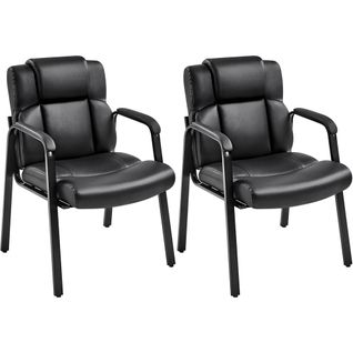 Lot De 2 Chaises Visiteur Avec Accoudoir En Similicuir, Siège Capitonné Et Rembourré, Noir