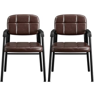 Lot De 2 Chaises Visiteur Avec Accoudoir Chaise D’accueil Rembourré En Similicuir, Brun