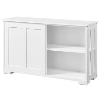 Buffet En Bois Avec 2 Portes Coulissantes Et Étagère Réglable En Hauteur, Blanc