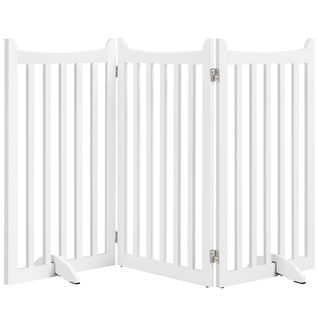 Barrière De Sécurité Chien En Bois à 3 Panneaux Avec 2 Pieds De Support, Blanc