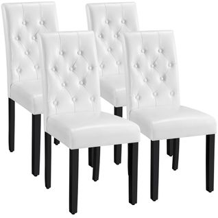 Lot De 4 Chaises De Salle à Manger Haut Dossier Capitonné Et Assise Rembourrées, Blanc