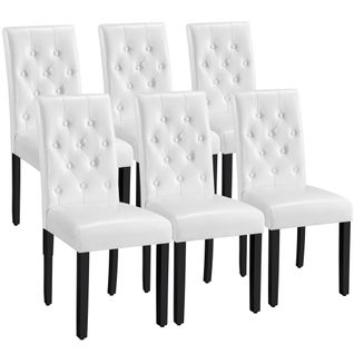 Lot De 6 Chaises De Salle à Manger Haut Dossier Capitonné Et Assise Rembourrées, Blanc