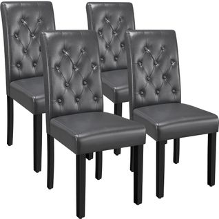 Lot De 4 Chaises De Salle à Manger Haut Dossier Capitonné Et Assise Rembourrées, Gris