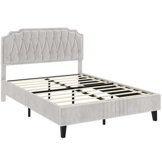 Lit Double Classique En Bois Massif Avec Sommier Et Tête De Lit, 140 × 200 Cm, Beige