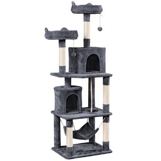 Arbre à Chat Multiniveau Tour Pour Chat Avec Hamac Jouets 2 Perchoirs 2 Cachettes, Gris Foncé
