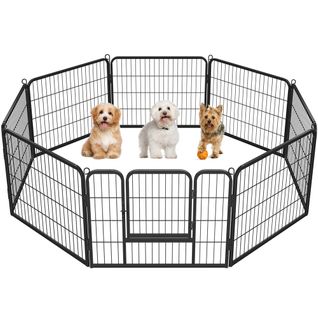 Parc Pour Chien En 8 Panneaux Enclos Pour Animaux De Compagnie En Métal, 60 Cm De Haut Noir