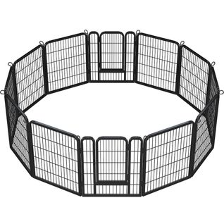 Parc Pour Chien En 12 Panneaux Intérieur Extérieur Avec Porte Verrouillable, 80 Cm De Haut Noir