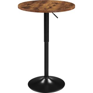 Table De Bar Ronde Haute Avec Plateau En Bois Mdf Réglable En Hauteur, Marron Rustique