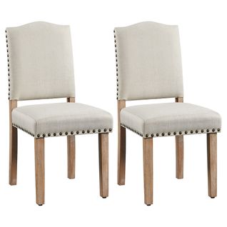 Lot De 2 Chaises De Salle à Manger à Haut Dossier Avec Pieds En Bois Massif, Beige