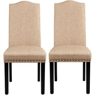 Lot De 2 Chaises De Salle à Manger En Tissu Avec Haut Dossier Et Pieds En Bois Massif, Kaki