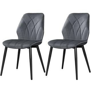 Lot De 2 Chaises De Cuisine Avec Dossier en Velours Design Pétales Et Pieds En Métal, Gris Foncé
