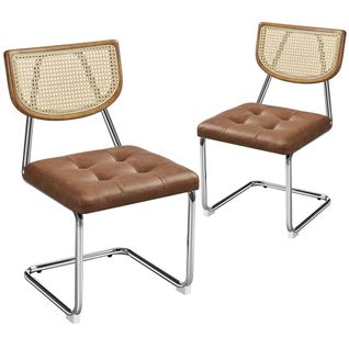 Lot De 2 Chaises De Salle à Manger Sans Accoudoirs Avec Dossier En Rotin Tissé, Brun Rustique