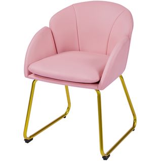 Fauteuil De Salon En Velours Polyester En Forme De Fleur Avec Pieds En Métal Doré, Rose Simple