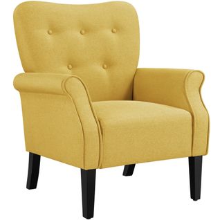 Fauteuil De Salon Moderne Rembourré En Tissu Polyester Avec Dossier Capitonné, Jaune
