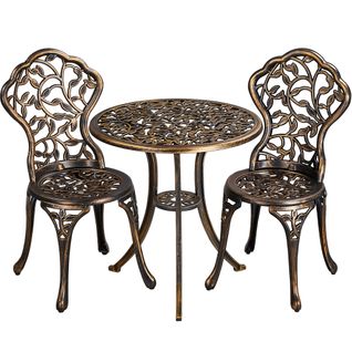 Ensemble De Bistrot 3 Pièces Set Vintage Feuillage Table De Jardin Et 2 Chaises En Métal, Bronze