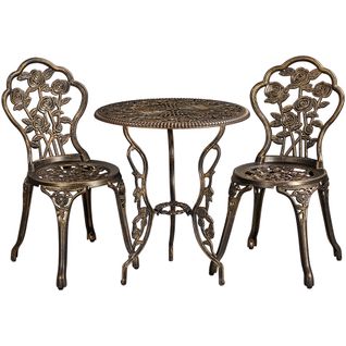 Ensemble De Bistrot 3 Pièces Table De Jardin Et 2 Chaises En Métal Avec Trou De Parasol, Bronze