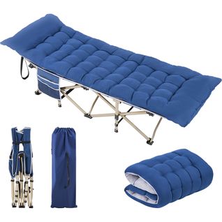 Lit De Camp Pliable Avec Matelas, Pochette Et Sac De Transport, Cadre Gris/coussin Bleu