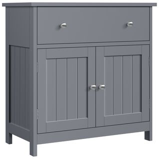 Meuble Sous Lavabo Sur Pieds Avec Tiroir Et Portes Battantes, Gris Foncé