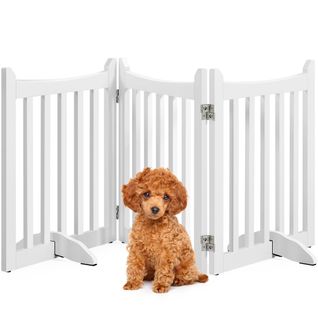 Barrière De Sécurité Pliable En 3 Panneaux Barrière Chien En Bois Avec Pieds De Support, Blanc