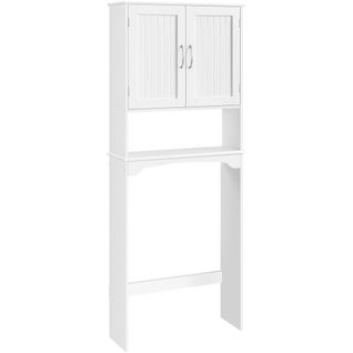 Meuble Dessus Wc Avec Portes, Tablette Réglable En Hauteur Et Compartiment Ouvert, Blanc