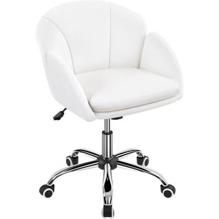 Chaise Bureau En Velours Réglable En Hauteur Avec Roulettes Et Dossier Arrondi Inclinable, Neige