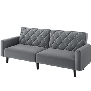 Canapé Droit Convertible En Tissu Canapé-lit Avec Dossier Inclinable Et Accoudoirs, Gris Foncé