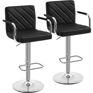 Lot De 2 Tabourets Chaises De Bar En Similicuir Avec Sièges Rembourrés Réglables En Hauteur, Noir
