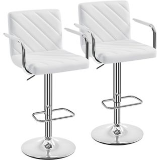 Lot De 2 Chaises De Bar En Similicuir Avec Sièges Rembourrés Réglables En Hauteur, Blanc