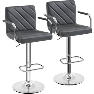 Lot De 2 Tabourets Chaises De Bar En Similicuir Avec Sièges Rembourrés Réglables En Hauteur Gris