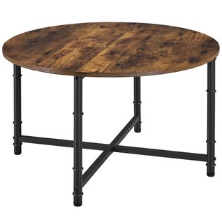 Table Basse Ronde En Bois Et Métal Table Basse Avec Plateau D'épissage, Marron Rustique