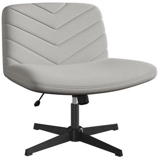 Chaise De Bureau Pivotante En Tissu Effet Lin Aux Pieds Croisés Sans Roulettes, Gris Clair