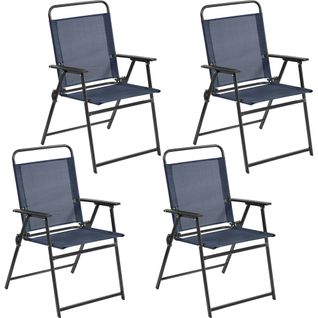 Lot De 4 Chaise De Jardin Extérieur Chaises Pliantes Avec Dossier Et Accoudoirs, Bleu Marine