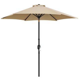 Parasol De Jardin à 6 Baleines Avec Manivelle Protection Solaire De 241 Cm De Haut, Brun Clair