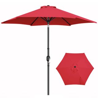 Parasol De Jardin à 6 Baleines Avec Manivelle Protection Solaire De 241 Cm De Haut, Rouge