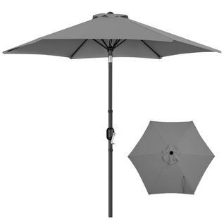 Parasol De Jardin à 6 Baleines Avec Manivelle Protection Solaire De 241 Cm De Haut, Gris