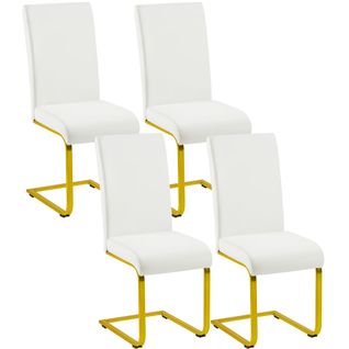 Lot De 4 Chaises De Salle à Manger En Similicuir Avec Pieds Métalliques En U, Blanc