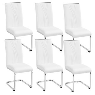 Lot De 6 Chaises De Salle à Manger Moderne En Similicuir Avec Pieds Métalliques En U, Blanc