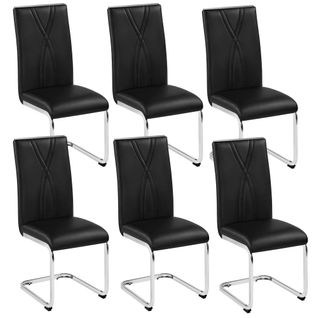 Lot De 6 Chaises De Salle à Manger Moderne En Similicuir Avec Pieds Métalliques En U, Noir