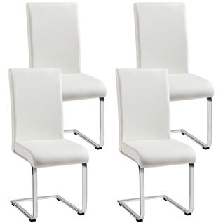 Lot De 4 Chaises De Salle à Manger En Similicuir Pu Avec Pieds Métalliques En U, Blanc
