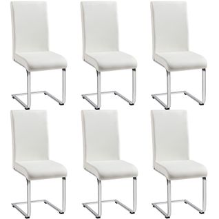 Lot De 6 Chaises De Salle à Manger En Similicuir Pu Avec Pieds Métalliques En U, Blanc