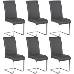 Lot De 6 Chaises De Salle à Manger En Similicuir Pu Avec Pieds Métalliques En U, Gris Foncé