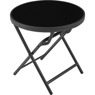 Table De Jardin D'extérieur Table De Bistro De Patio En Verre  46 Cm Dia. × 46 Cm H, Noir