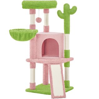 Arbre à Chat Design Cactus En Peluche Avec Poteaux En Sisal 106,5 Cm De Haut Rose/vert