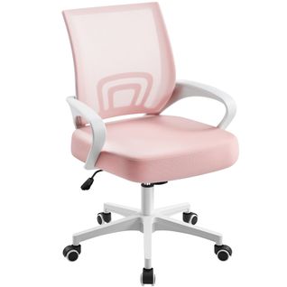 Chaise De Bureau à Roulettes 360° En Maille Mesh Avec Assise Réglable En Hauteur, Rose