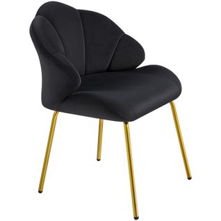 Chaise De Salon En Velours, Design Coquillage Avec Dossier Capitonné, Noir