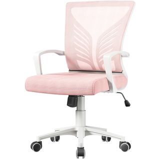 Chaise De Bureau En Maille Mesh Avec Support Lombaire Et Siège Réglable En Hauteur, Rose